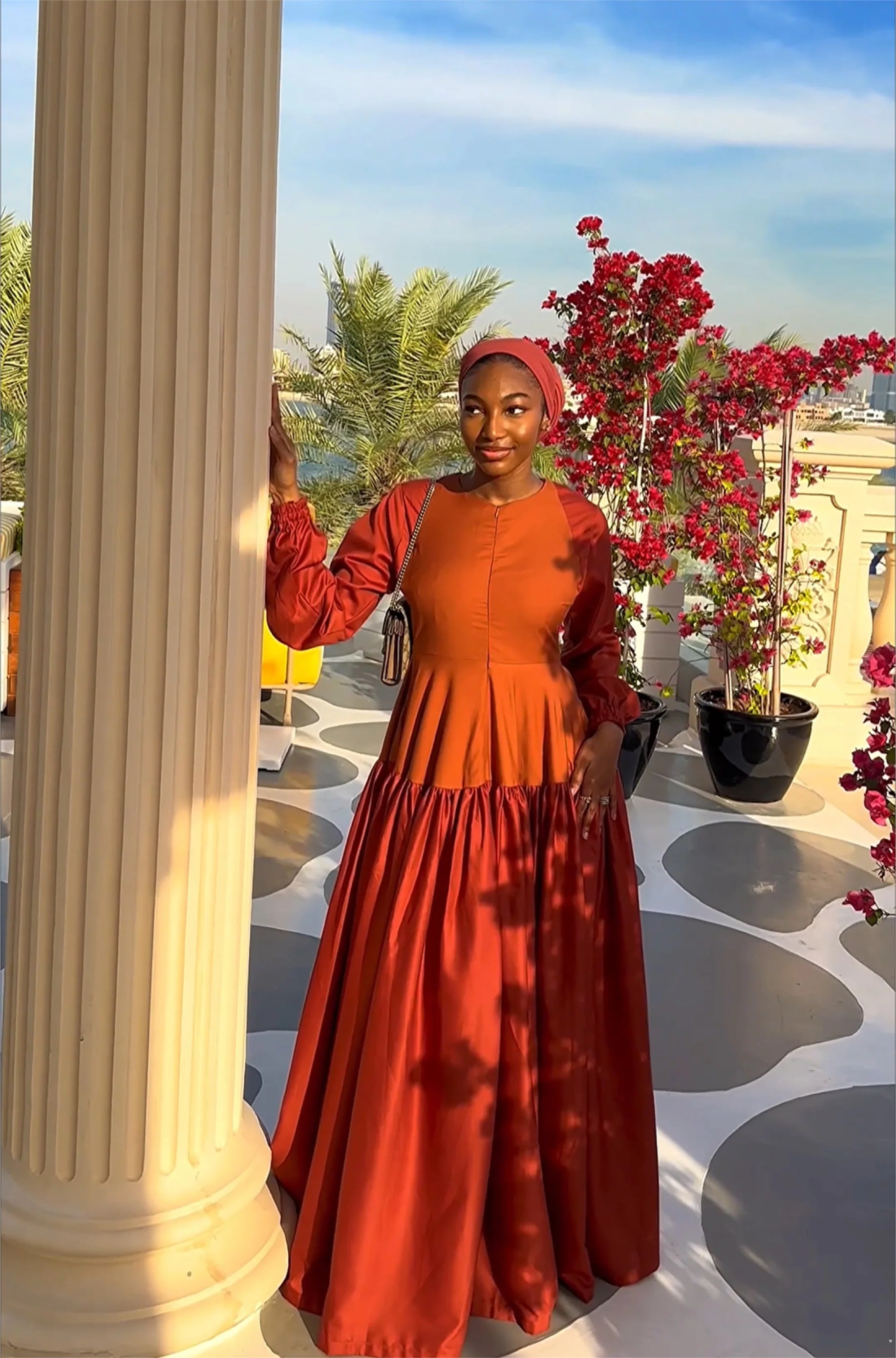 Mariam Color‑Block Raglan Sleeve Maxi Dress