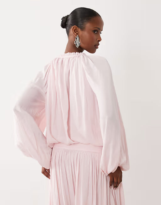 Zuri Tie‑neck Blouse And Maxi Skirt Set