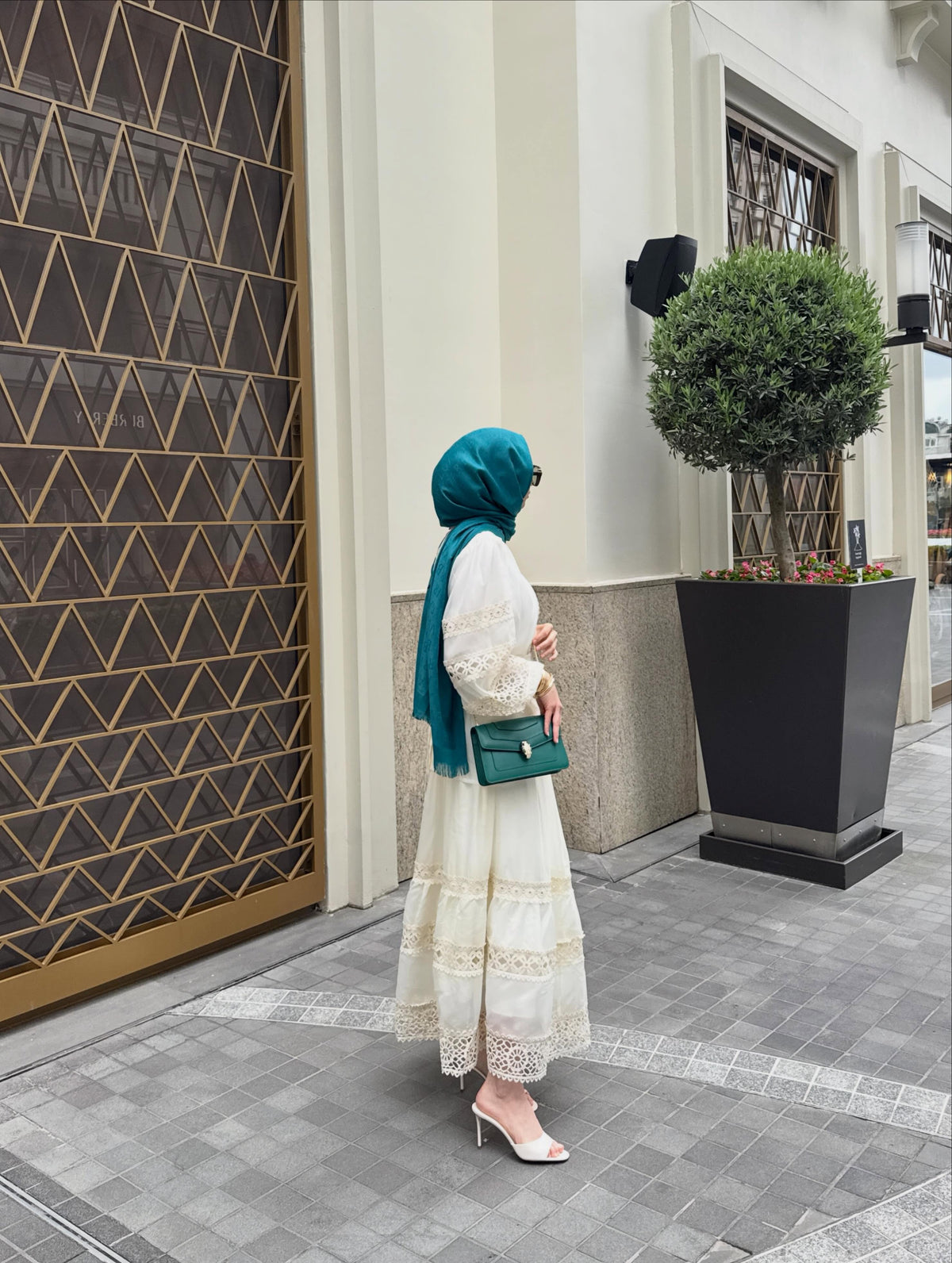 Mehsa Lace Tiered Belted Maxi Dress