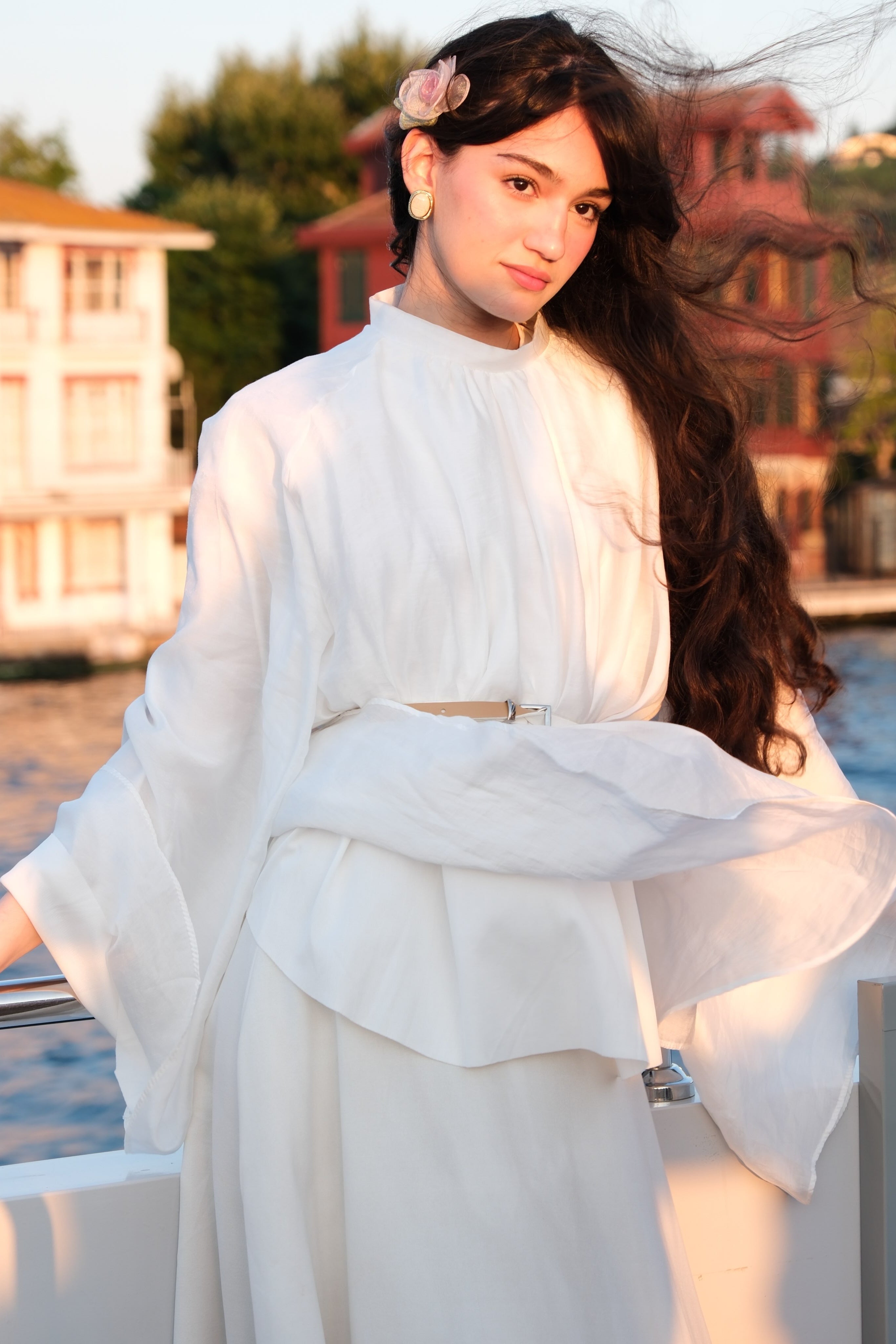 Clara Wide‑Sleeve Belted Two‑Piece Outfit
