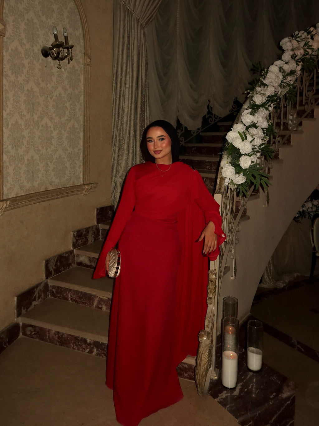 Nour Draped Shoulder Crepe Maxi Dress