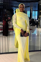 Aurora Lace‑Sleeve Cape Evening Outfit