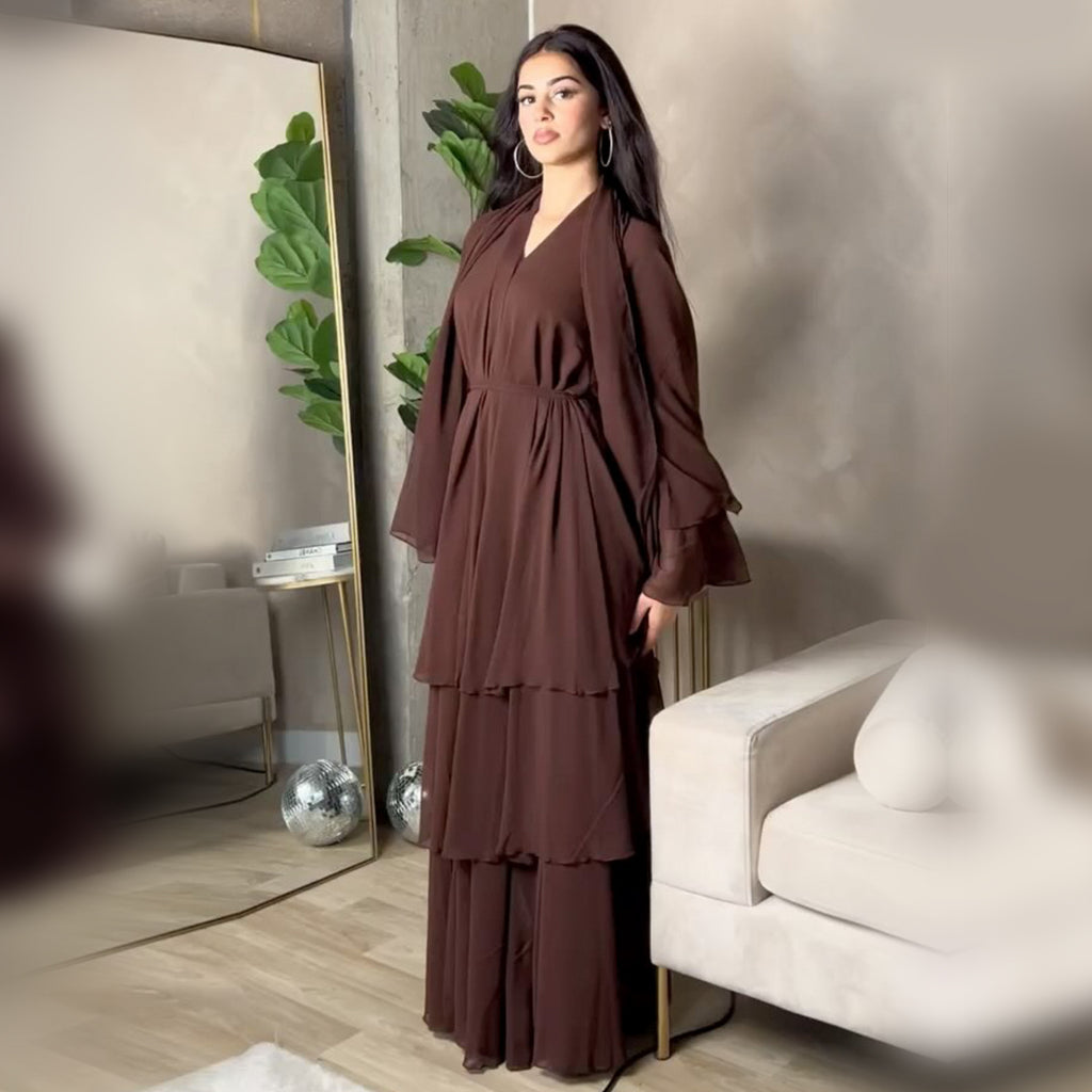 Aisha Tiered Chiffon Wrap Abaya