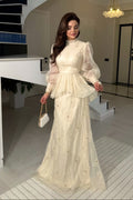 Zaraa Floral‑Embroidered Peplum Maxi Dress