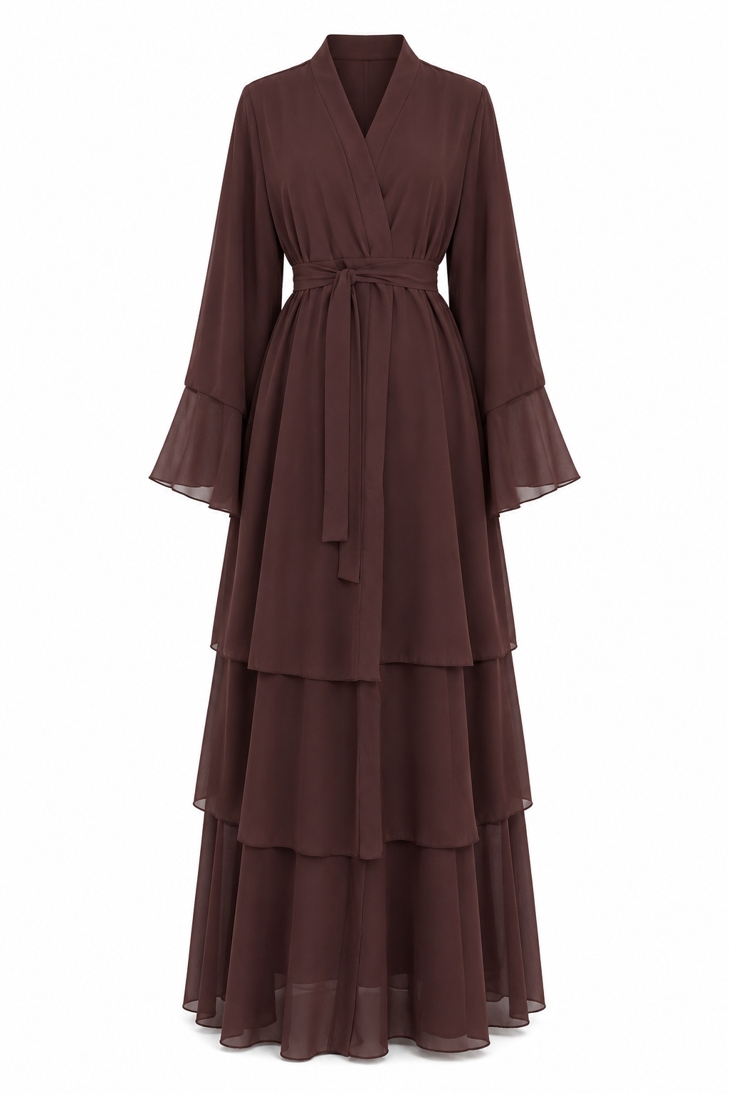 Aisha Tiered Chiffon Wrap Abaya