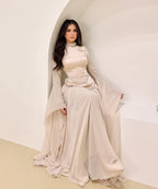 Lina Beaded Cape‑Sleeve Flowy Maxi Dress