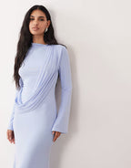 Zara Draped Panel Flare Sleeve Maxi Dress