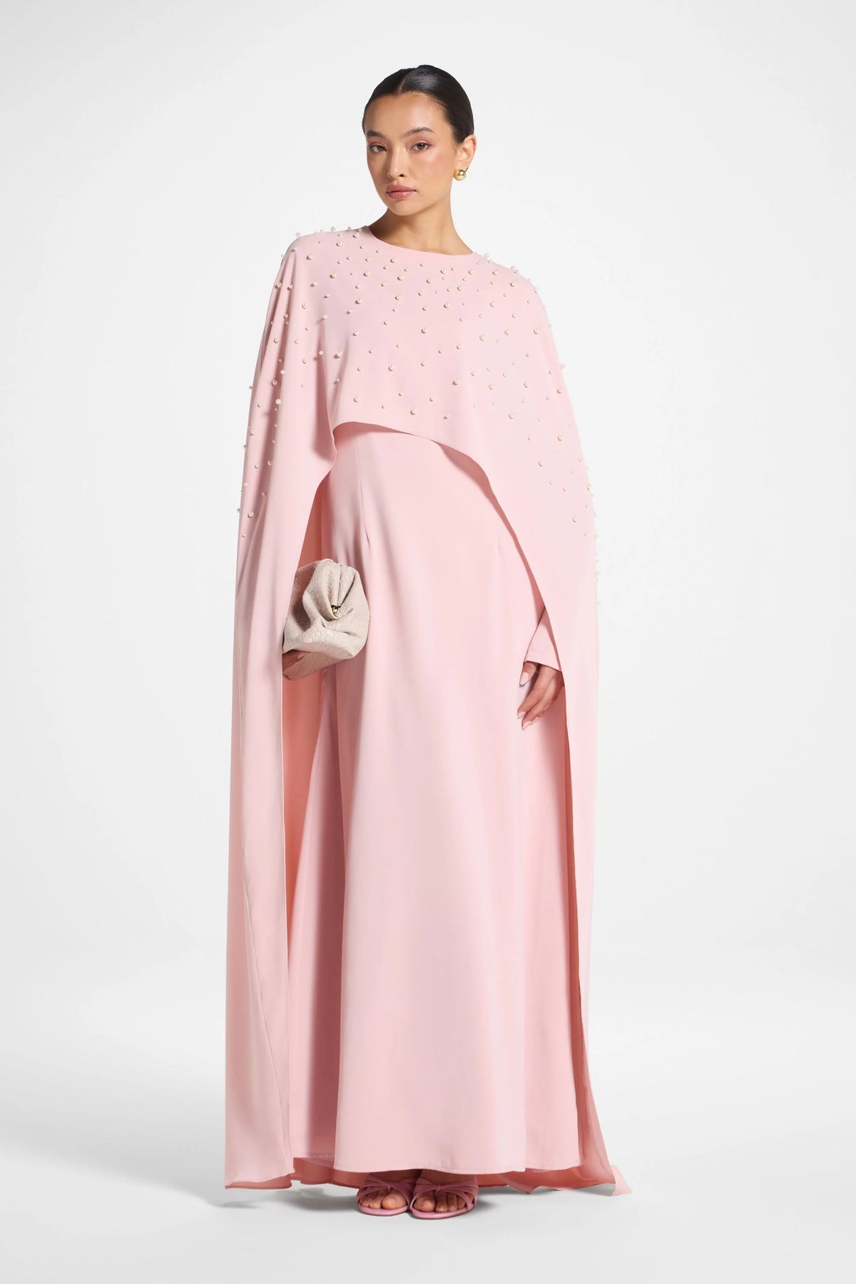 Amira Beaded Cape Overlay Maxi Dress