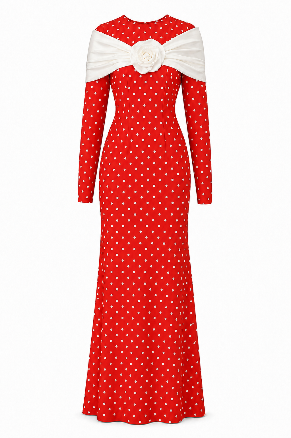 Aisha Polka Dot Bow Rose Maxi Dress