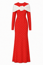 Aisha Polka Dot Bow Rose Maxi Dress