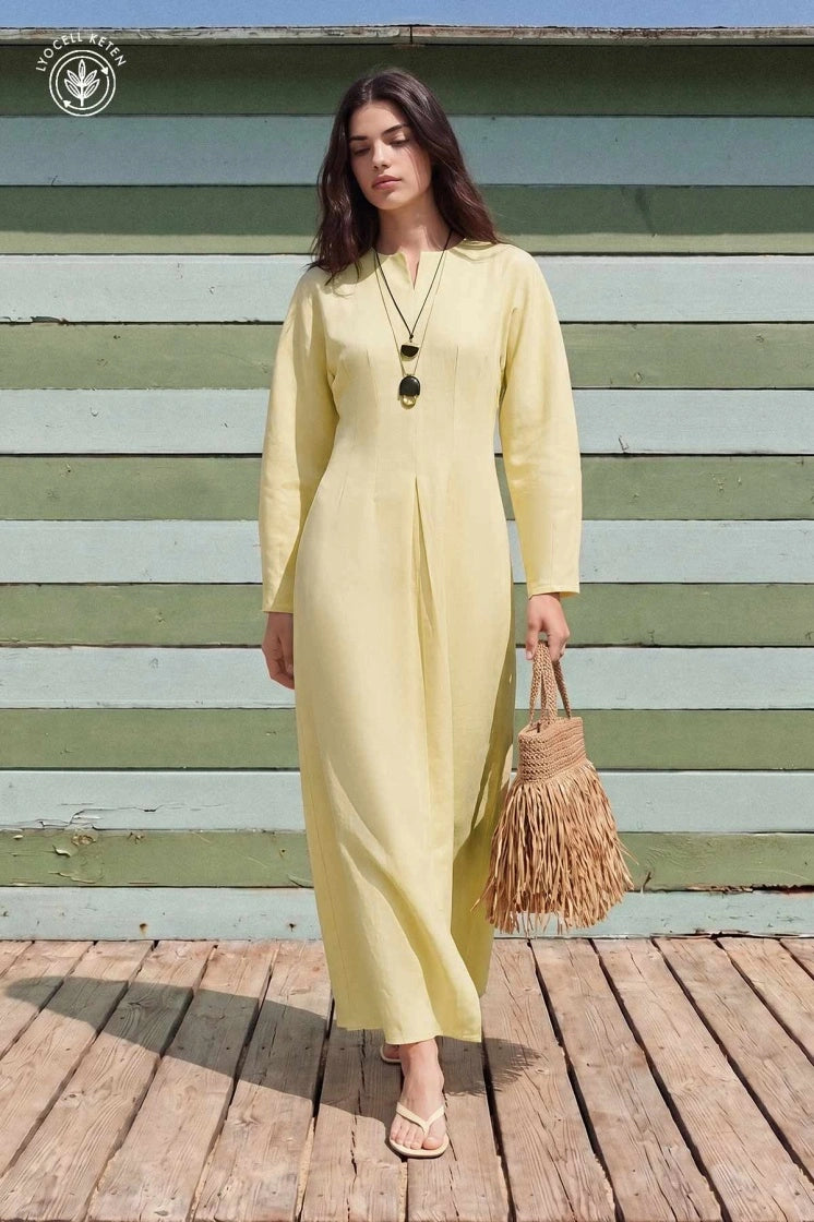 Nora Notch Neck Linen Maxi Dress