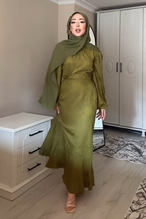 Samira Jacquard Puff‑Sleeve Ruched Mermaid Maxi dress