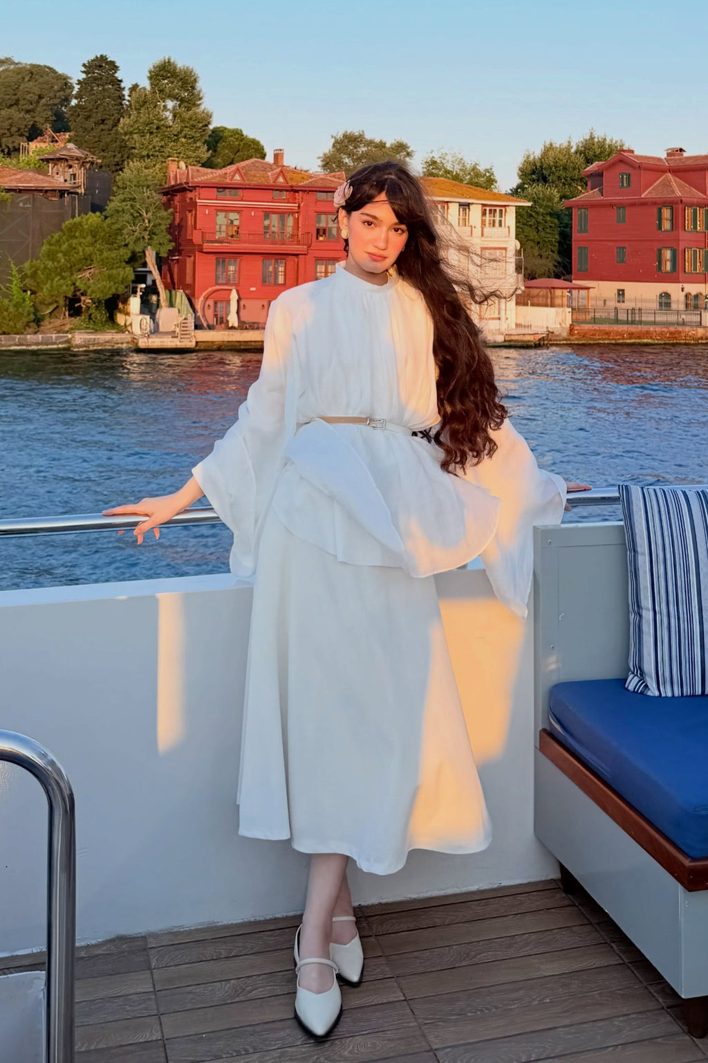 Clara Wide‑Sleeve Belted Two‑Piece Outfit