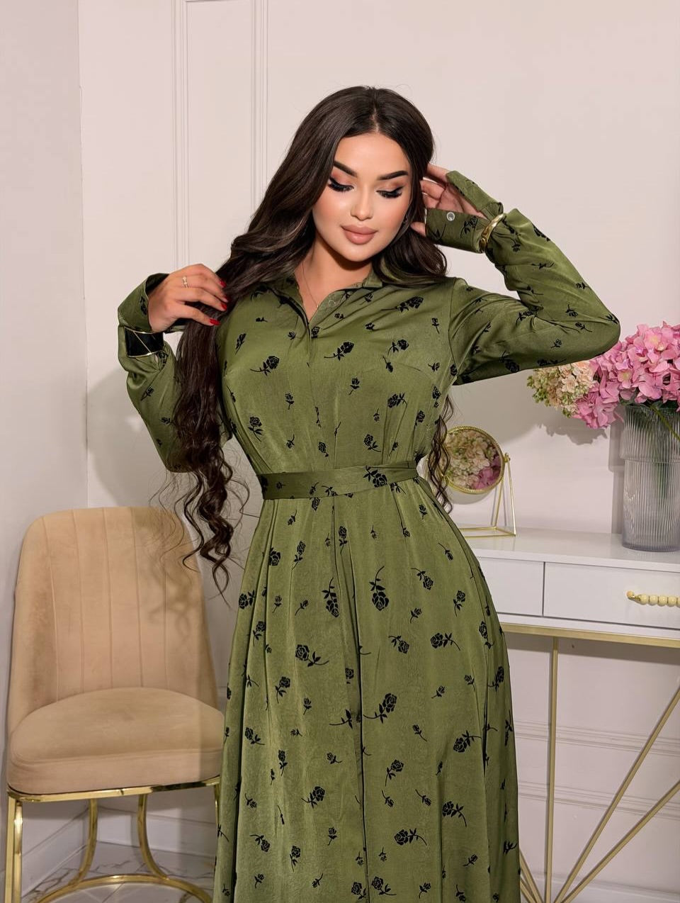 Zohra Collared Floral Button‑Up Maxi Dress