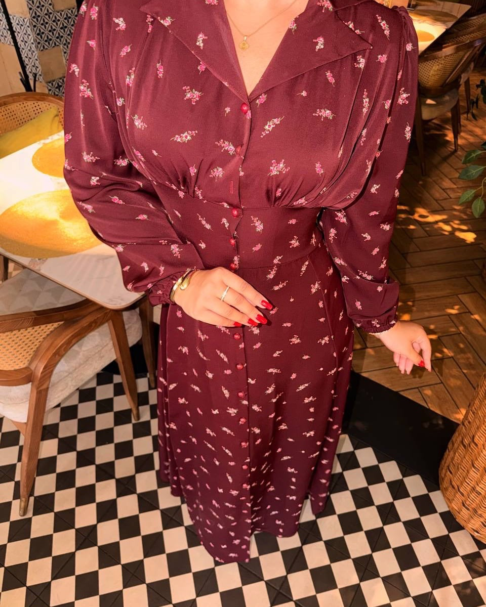 Rania Collared Ditsy‑Floral Button Maxi Dress