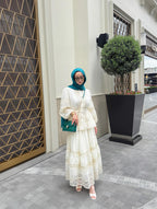 Mehsa Lace Tiered Belted Maxi Dress