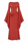 Aisha Draped Waist Flare‑Sleeve Maxi Dress