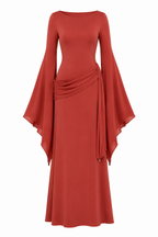 Aisha Draped Waist Flare‑Sleeve Maxi Dress