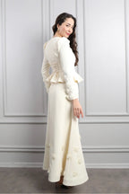 Hana 3D Floral Peplum Two Piece Suit-White
