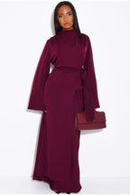 Amal Draped Wrap Belt Satin Maxi Dress