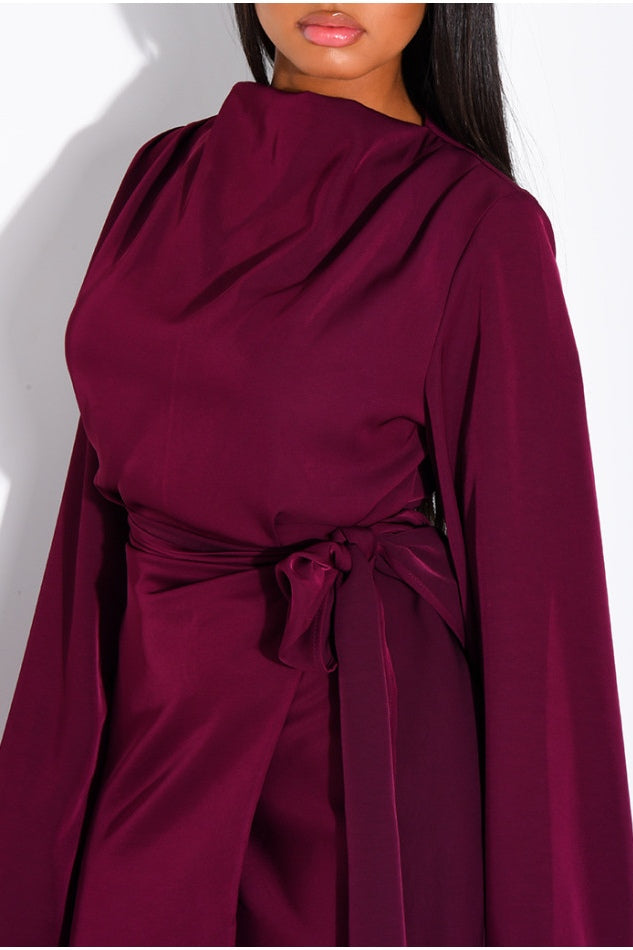 Amal Draped Wrap Belt Satin Maxi Dress