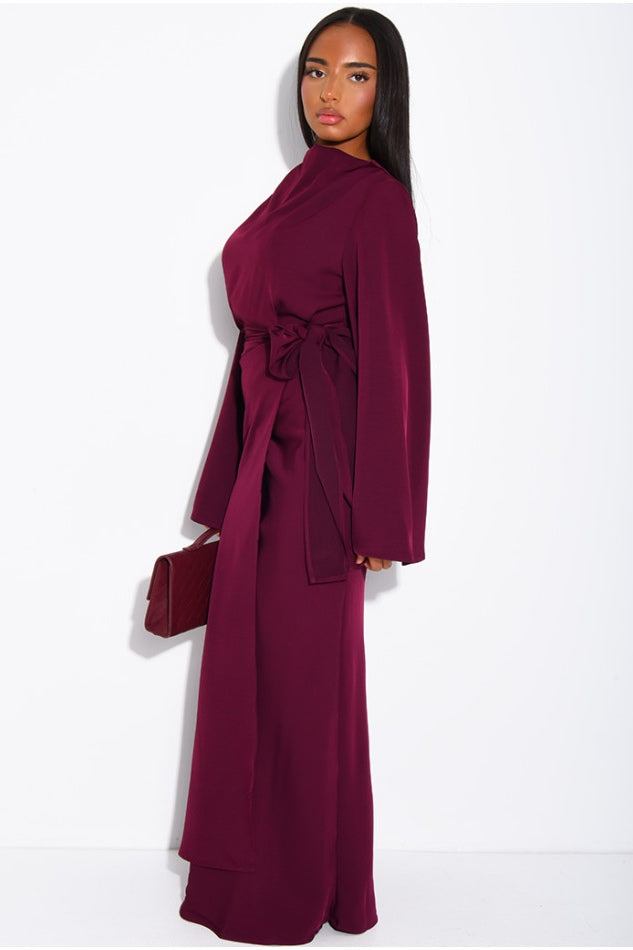 Amal Draped Wrap Belt Satin Maxi Dress