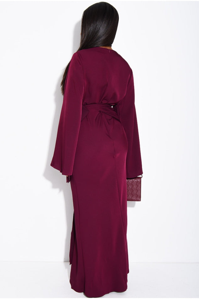 Amal Draped Wrap Belt Satin Maxi Dress