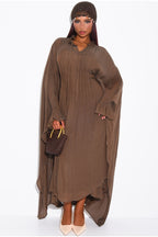 Khadija Ruffle Cuff Oversized Midi Kaftan-Brown