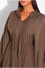Khadija Ruffle Cuff Oversized Midi Kaftan-Brown