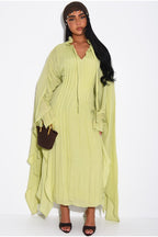 Khadija Ruffle Cuff Oversized Midi Kaftan-Green