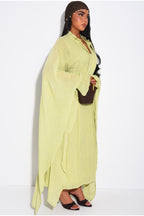 Khadija Ruffle Cuff Oversized Midi Kaftan-Green