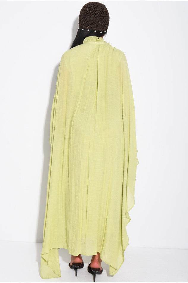 Khadija Ruffle Cuff Oversized Midi Kaftan-Green