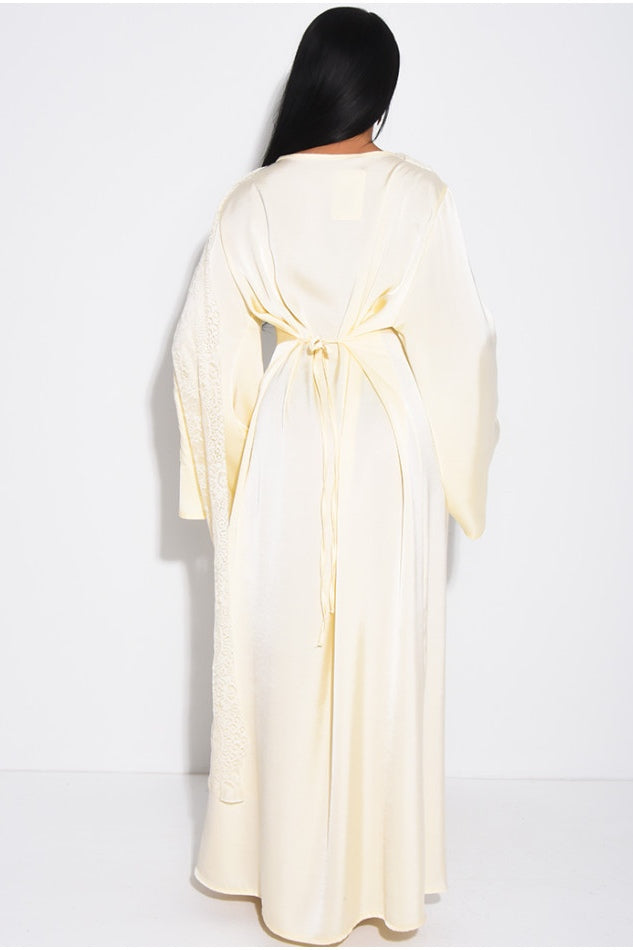Yasmin Floral Lace Panel Satin Maxi Dress