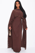 Rania Scalloped Lace Cape Sleeve Maxi Dress