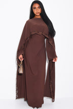 Rania Scalloped Lace Cape Sleeve Maxi Dress