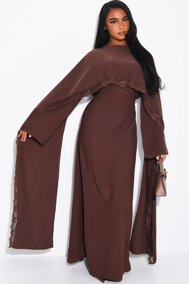 Rania Scalloped Lace Cape Sleeve Maxi Dress