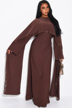 Rania Scalloped Lace Cape Sleeve Maxi Dress
