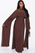 Zainab Lace Cape Wide Sleeve Maxi Abaya-Brown