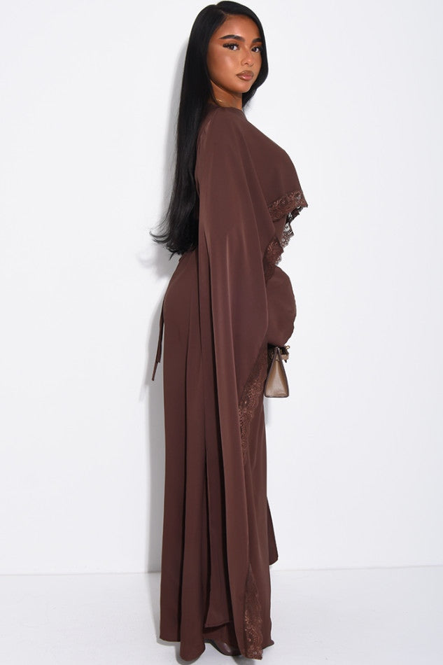 Rania Scalloped Lace Cape Sleeve Maxi Dress