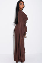 Zainab Lace Cape Wide Sleeve Maxi Abaya-Brown