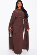 Rania Scalloped Lace Cape Sleeve Maxi Dress