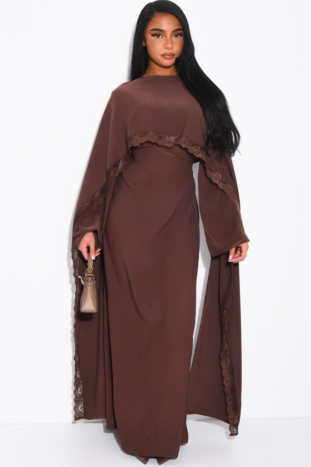 Rania Scalloped Lace Cape Sleeve Maxi Dress
