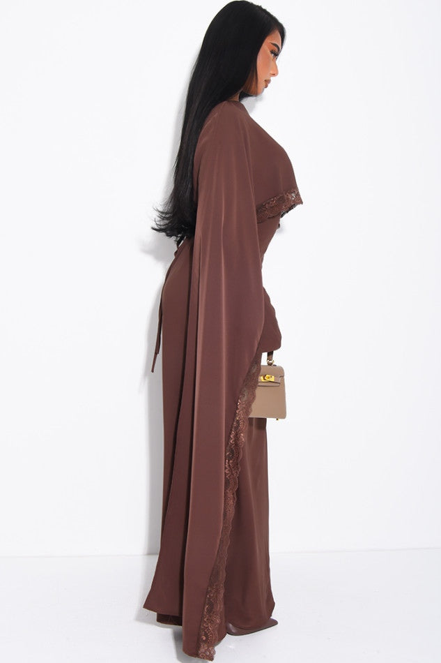 Rania Scalloped Lace Cape Sleeve Maxi Dress