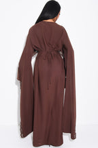 Zainab Lace Cape Wide Sleeve Maxi Abaya-Brown