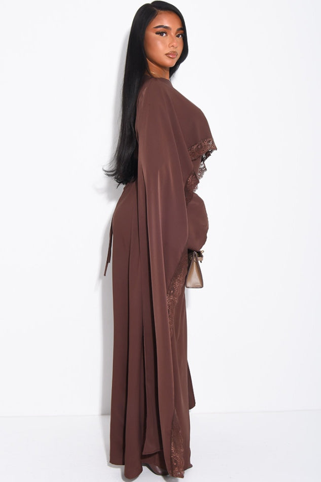 Rania Scalloped Lace Cape Sleeve Maxi Dress