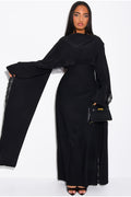 Zainab Lace Cape Wide Sleeve Maxi Abaya-Black
