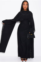 Zainab Lace Cape Wide Sleeve Maxi Abaya-Black
