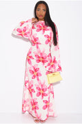 Lila Large Floral Flare Sleeve Maxi Dress-White