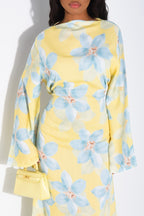 Lila Large Floral Flare Sleeve Maxi Dress-Yellow