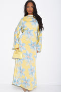 Lila Large Floral Flare Sleeve Maxi Dress-Yellow